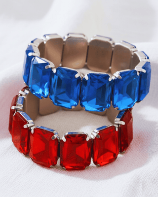 Patriotic Crystal Stretchy Wide Bracelet Red & Blue-W