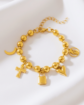 Gold Beaded Charm Bracelet-W