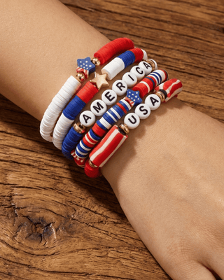 Pre-order Patriotic 5 Piece Stack Polymer Clay Beaded Bracelet-W