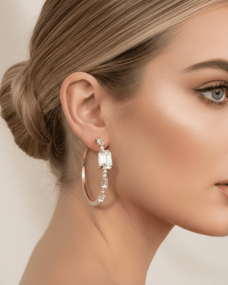 Zirconia Crystal Studded Gold Big Hoop Earring-W