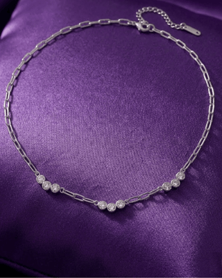 Zirconia Paperclip & Sleek Chain Stack Necklaces Silver-W