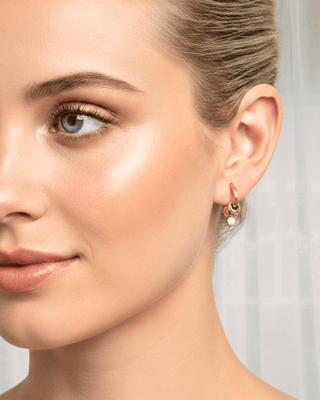 Zirconia Stone Gold Paperclip Necklace & Hoop Earring-W