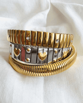 Gold & Silver Rectangular Patterned Bracelets-W