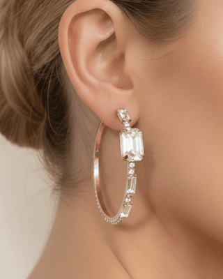 Zirconia Crystal Studded Gold Big Hoop Earring-W