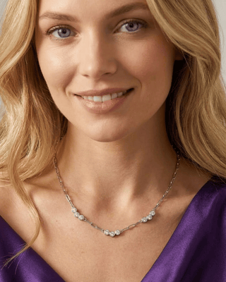 Zirconia Paperclip & Sleek Chain Stack Necklaces Silver-W