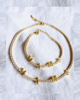 Zirconia Stone Sleek Chain Necklaces With Bracelet & Earring-W