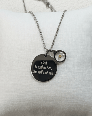 Faith God Is Within Her Mustard Seed Charm Necklace Silver-W