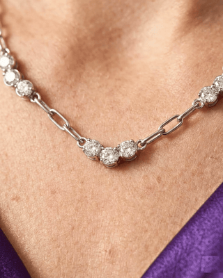 Zirconia Paperclip & Sleek Chain Stack Necklaces Silver-W
