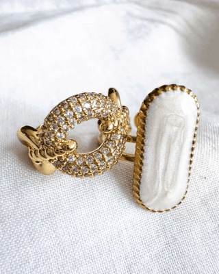 Zirconia Enamel Gold Adjustable Rings-W