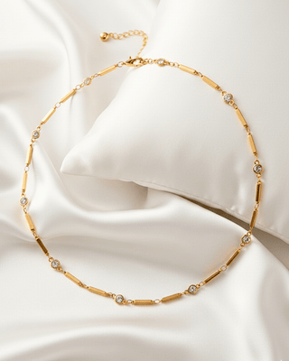 Zirconia Stone Sleek Chain Necklaces With Bracelet & Earring-W