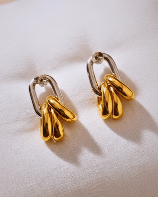 Duo-Toned Link Chain Dangle Earring-W RTS