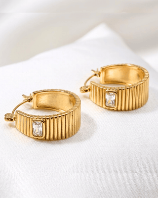18K Gold Ribbed Zircon Bracelet & Hoop Earring-W