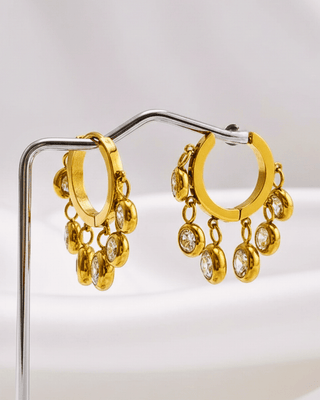 Zirconia Drop Gold Hoop Ear Hugger Earring-W