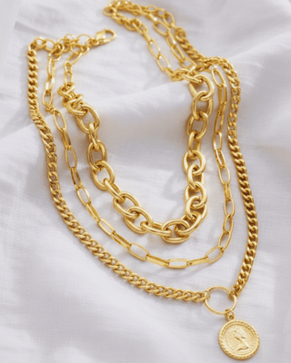 Triple Layer Chunky Chain & Charm Statement Necklace-W