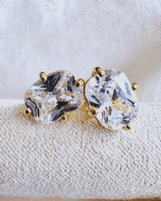 Solitaire Cubic Zirconia Stud Earrings-W