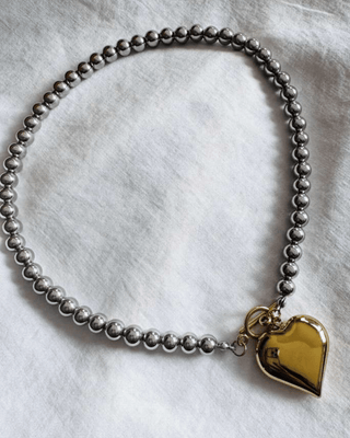 Silver Beaded Gold Charm Necklace & Bracelet Set-W