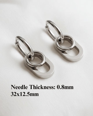 Geometric Link Hoop Dangle Earring Silver-W