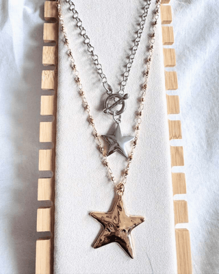 Gold & Silver Toggle Clasp Hammered Star Necklaces-W