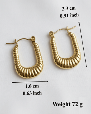 Gold Geometric Plated Ribbed Hoop Earrings-W RTS