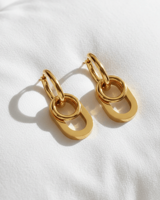 Geometric Link Hoop Dangle Earring Golden-W