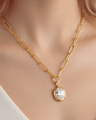 Zirconia Stone Sleek Chain Necklaces With Bracelet & Earring-W