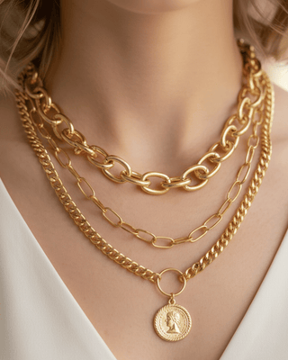 Triple Layer Chunky Chain & Charm Statement Necklace-W