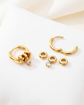 Zirconia Stone Gold Paperclip Necklace & Hoop Earring-W