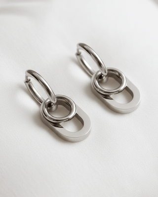 Geometric Link Hoop Dangle Earring Silver-W