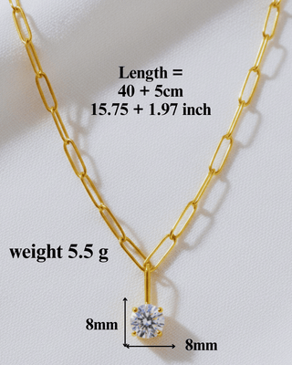 Zirconia Stone Gold Paperclip Necklace & Hoop Earring-W