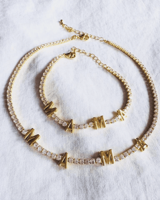 MAMA Rhinestone Necklace & Bracelet Set-W