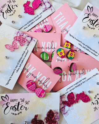 Spring Easter Sample Box- Egg Butterfly Bunny & Solitaire Studs-W