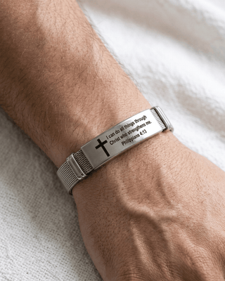 Faith Bible Verse Bracelet Set of 2 Steel & Black Silicone-W