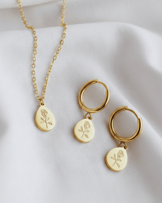 Mama Rose Chain Necklace & Hoop Earring Set Gold-W