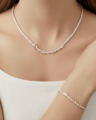 Zirconia Stone Sleek Chain Necklaces With Bracelet & Earring-W