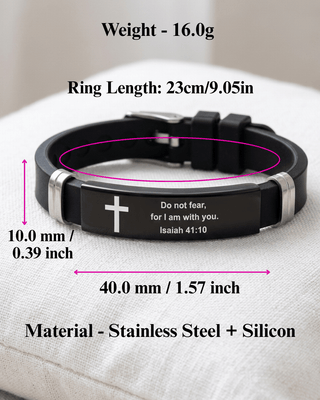 Faith Bible Verse Bracelet Set of 2 Steel & Black Silicone-W