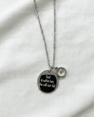 Faith God Is Within Her Mustard Seed Charm Necklace Silver-W