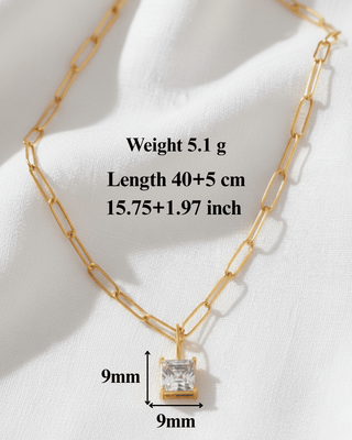 Zirconia Geometric Pendant Paperclip Gold Necklace-W