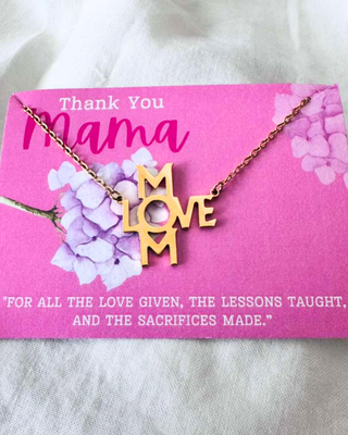 MOM LOVE 18K Gold Plated Pendant with Sleek Chain Necklace-W