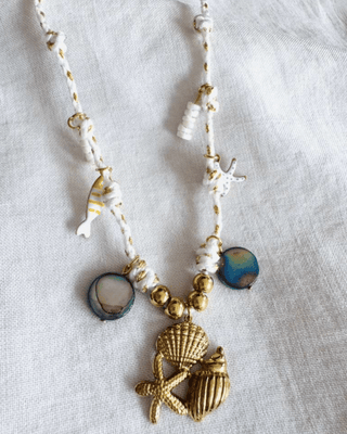Summer Beach Charms & Gold Shell Necklace-W