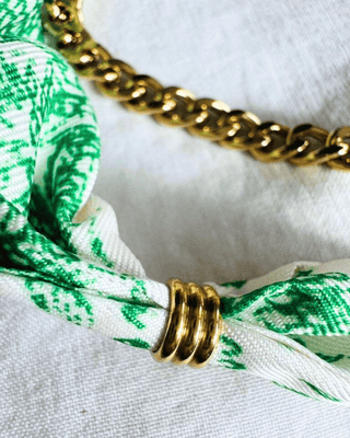 Scarf Chain Hammered Cross Necklace & Earring Set Green-W