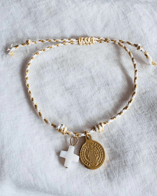 Handmade Jesus Cross Charm Adjustable Macrame Bracelet-W
