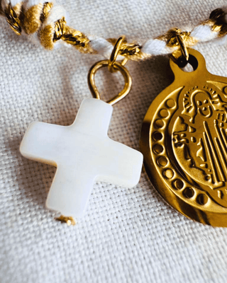 Handmade Jesus Cross Charm Adjustable Macrame Bracelet-W