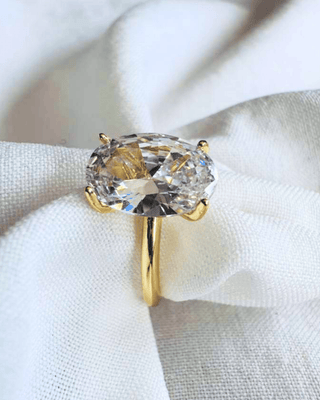 Solitaire Studs & Big Crystal Zirconia Ring (Set of 2)-W