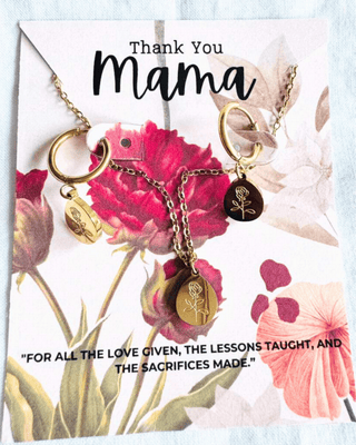 Mama Rose Chain Necklace & Hoop Earring Set Gold-W