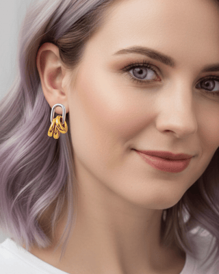 Duo-Toned Link Chain Dangle Earring-W RTS