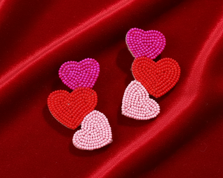 Trio Heart Beaded Earrings-W
