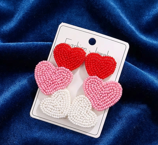 Triple Heart Beaded Earrings-W