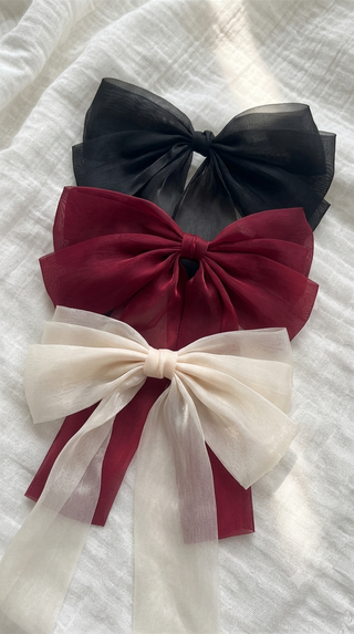 Fall White, Crimson & Black Mesh Hair Bow Clips Set of 3-W