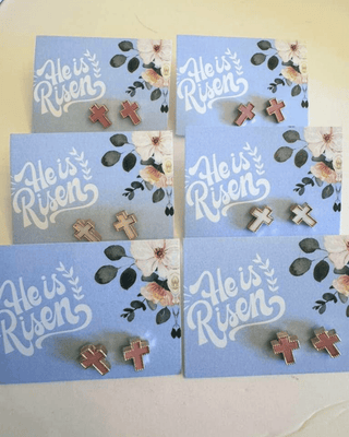 Pink & White Small Cross Studs-W