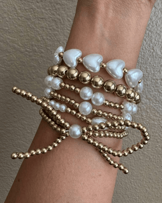 Gold & Pearl Heart Beaded Bracelets Stacks-W